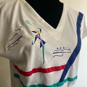 Vintage Marcia short sleeve v neck top white XS